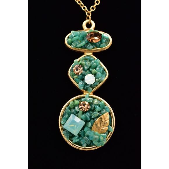 Sparkling Sage Pendant Necklace Green Press Glass Crystal Fall Autumn Leaf Bin3D - Picture 1 of 12